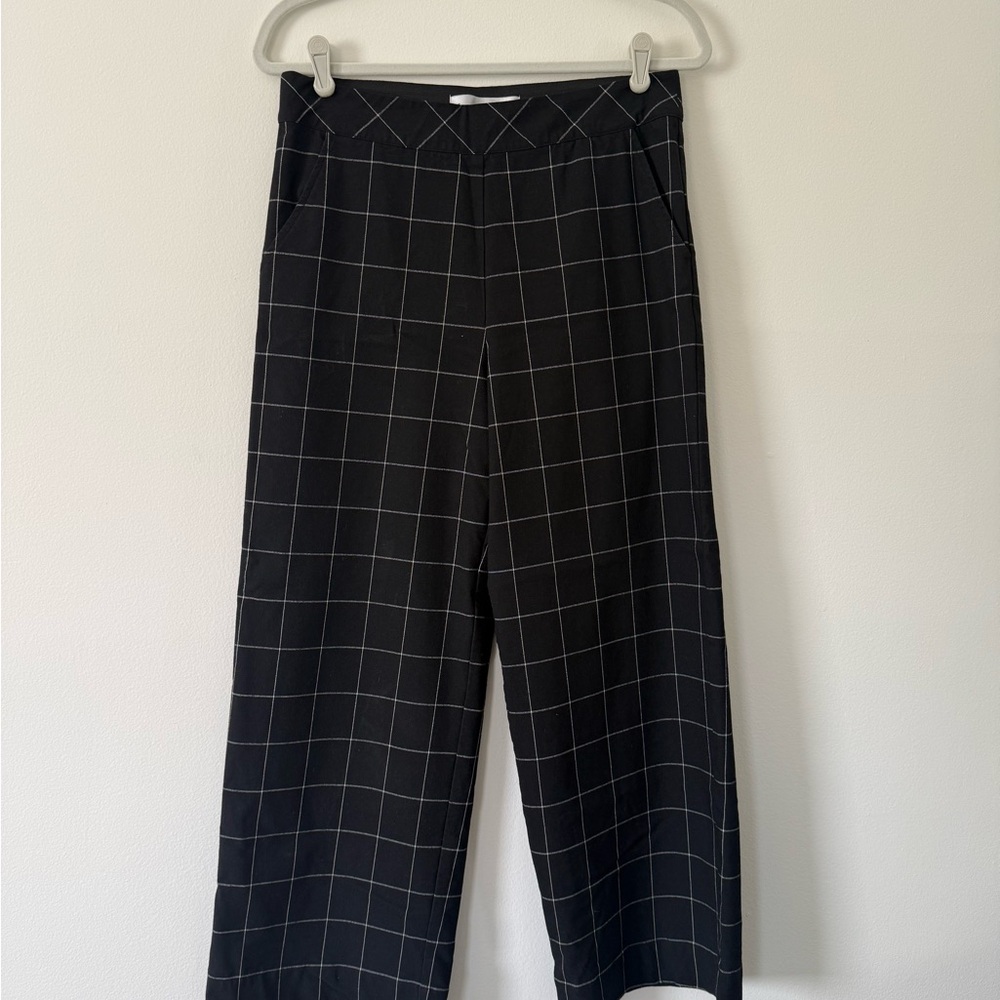 Sara Campbell Windowpane Cropped Trousers Women’s M Black Plaid Wide Leg Ankle P
